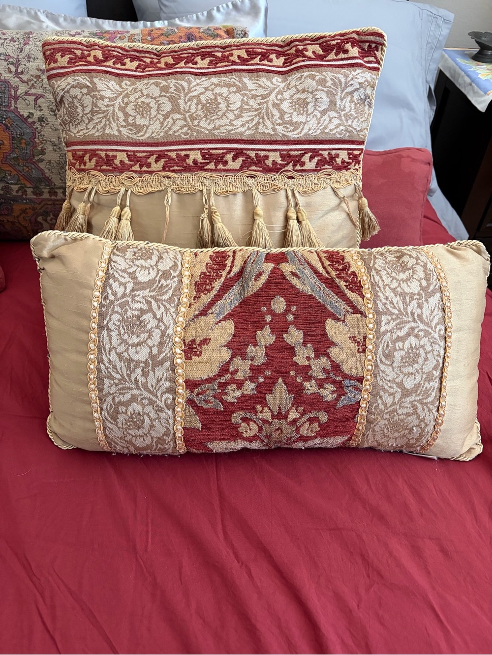 Croscill Red and Gold Damask Decorative Pillow Set of 2